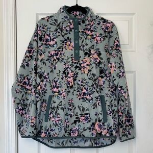 Vera Bradley Floral Snap Collar Fleece Pullover Sweatshirt with Front Pocket